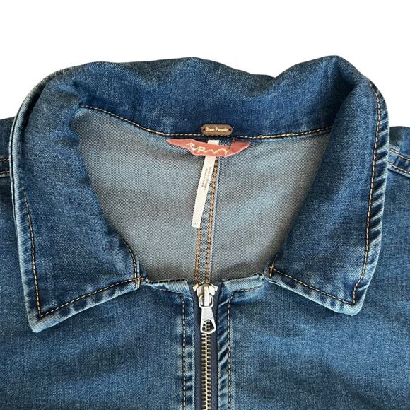 Free People Women’s Lennox Crvy Blue Denim Shortsuit Jeans Collared Romper Sz 12 - Picture 5 of 15